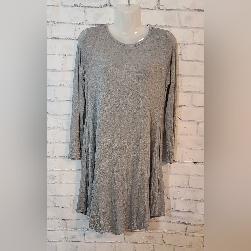 New Gray Midi Jersey Stretch Dress Med